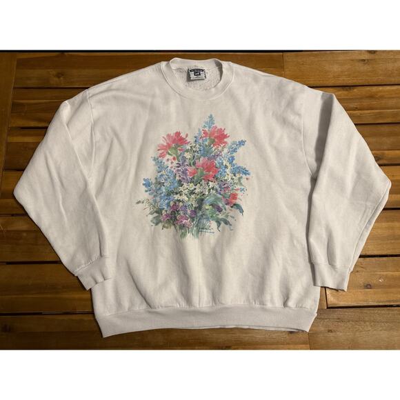 Vintage 90’s Soft As A Grape Cheverie Art Flower Crewneck Size XL - Picture 1 of 12